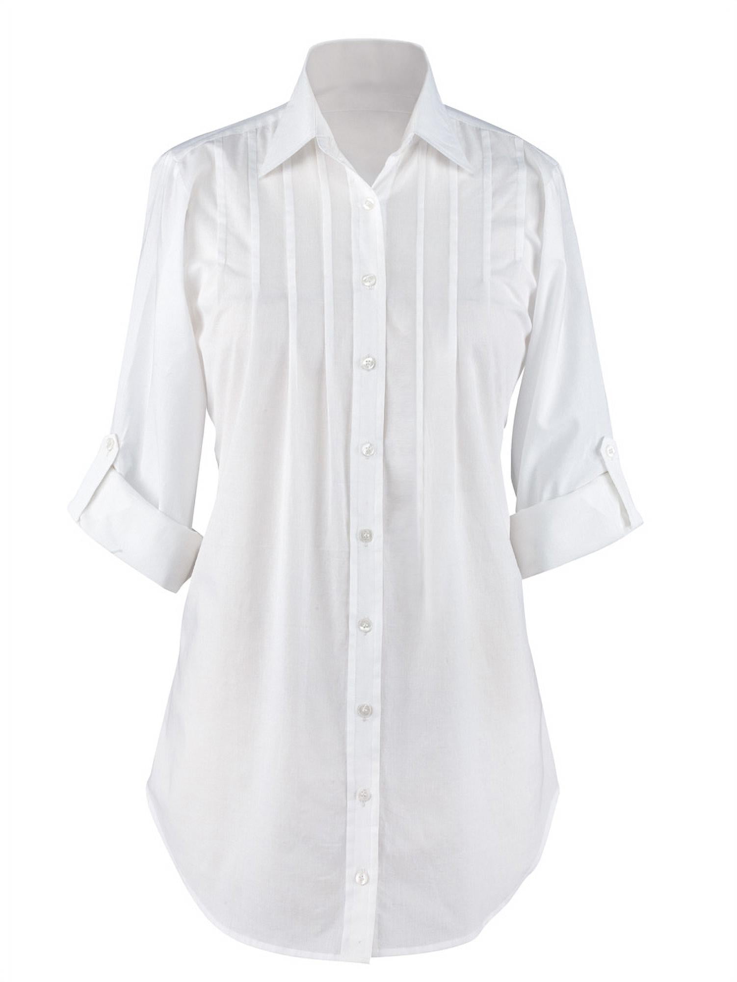 Women's Button Down, Collared, Roll Sleeve Tunic Top, Large 
