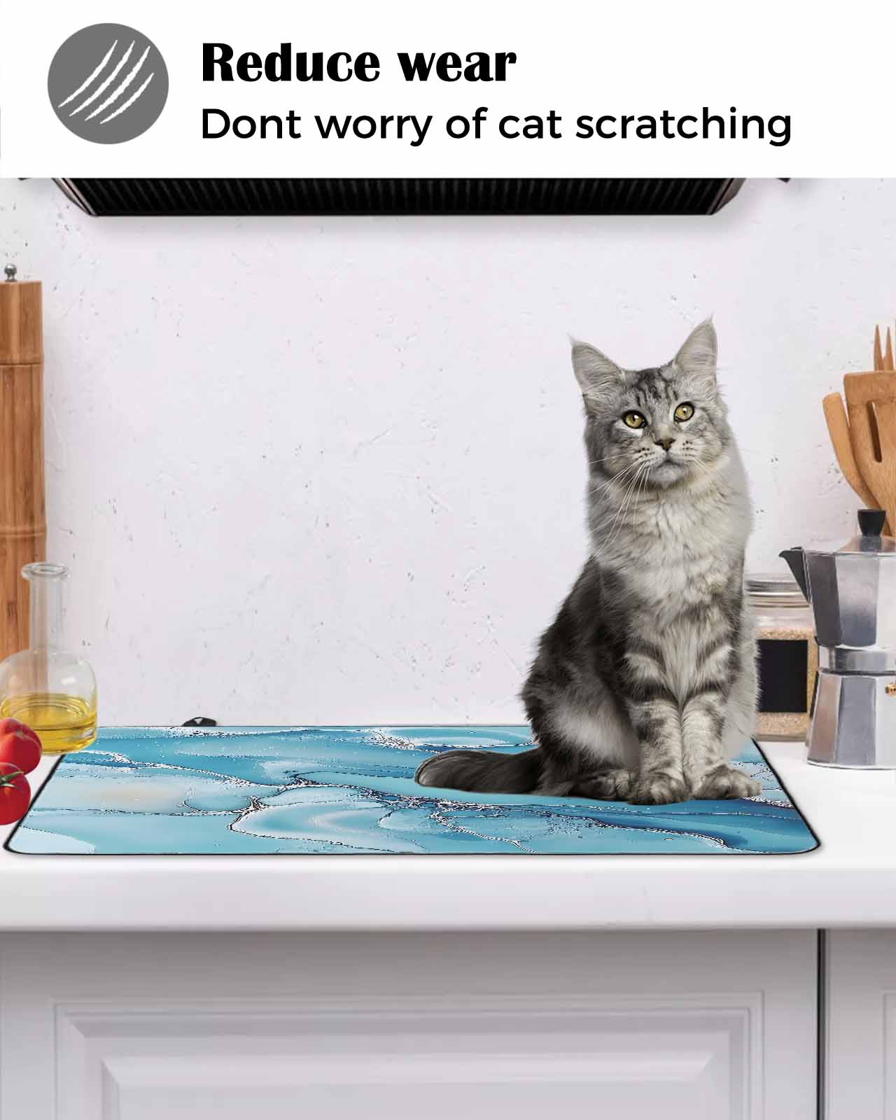nqOlkjepod Large Induction Cooktop Protector Mat 24"x21", Modern Blue Grey Stove Top Covers for Electric Stove, Abstract Marble Textured Decorative Stove Burner Cover Mats, Glass Top Stove Cover