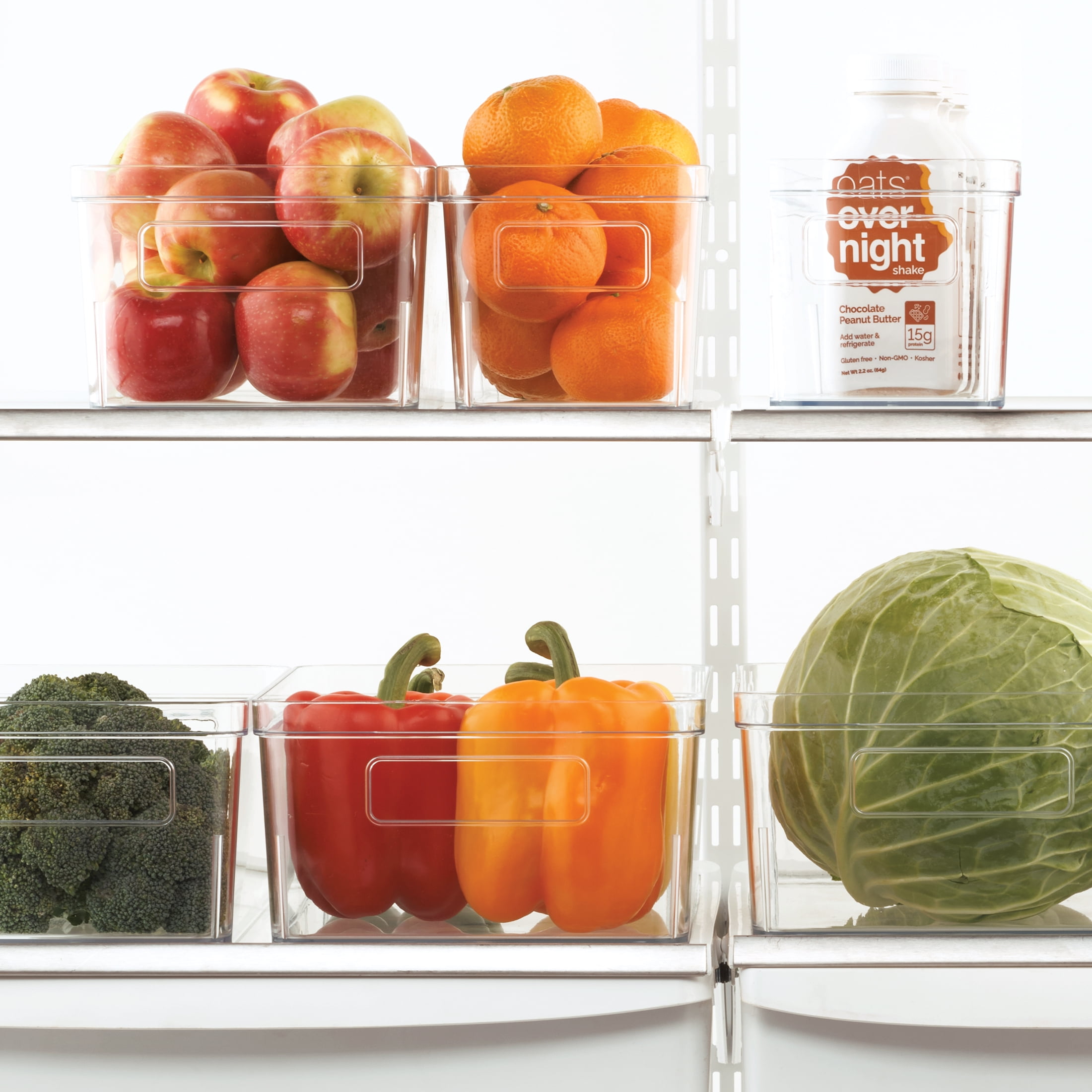 Mainstays 6-Piece Clear Plastic Refrigerator Organizer Bin Set for Kitchen, Pantry and Cabinet
