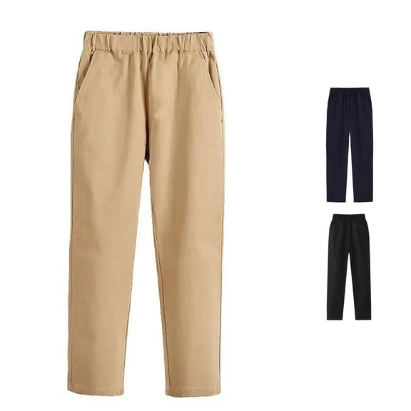 JAJAHO Boys School Uniform Pants 3-18Y Elastic Waist Relaxed Fit Straight Leg Stretchy Pants Back To School Outfit
