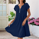 thumbnail image 2 of Vestido Tipo Túnica de Verano para Mujer, de Corta, con Botones, Cuello en V, Holgado, Informal, Plisado, Azul Oscuro, Talla L, 2 of 5