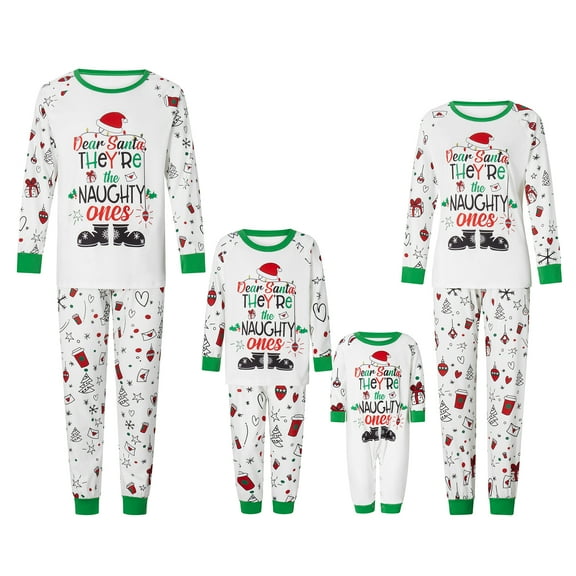 Elippeo Christmas Pajamas for Family Long Sleeve Cartoon Letter Print Tops   Pants Set Winter Loungewear
