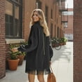 thumbnail image 4 of Retro Suede Tassel Women Mini Dress High Neck Long Sleeve Pockets Fringe Hem Party Dress American Retro Autumn Street Dress, 4 of 4