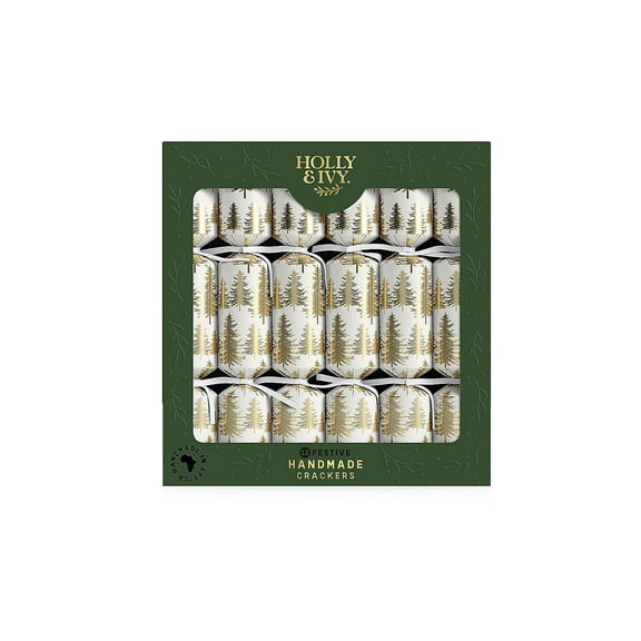 12" Holly & Ivy Gold Trees Festive Christmas Party Crackers - 12 Pc.