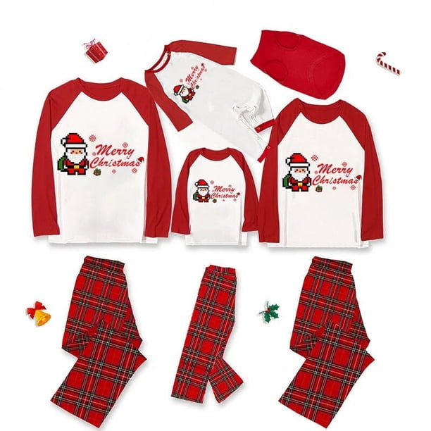 Pijamas familiares a juego de Navidad, juego de pijamas grises de Santa Claus, rompecabezas de Feliz Navidad