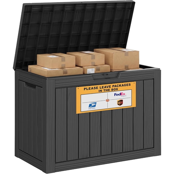 Package Delivery Box for Outside with Sign 50 Gallon (Black) | Resin Secure Package Drop Box, Waterproof Lockable Storage Box for Porch, Curbside, Garage, Backyard, Garden, Patio & Home