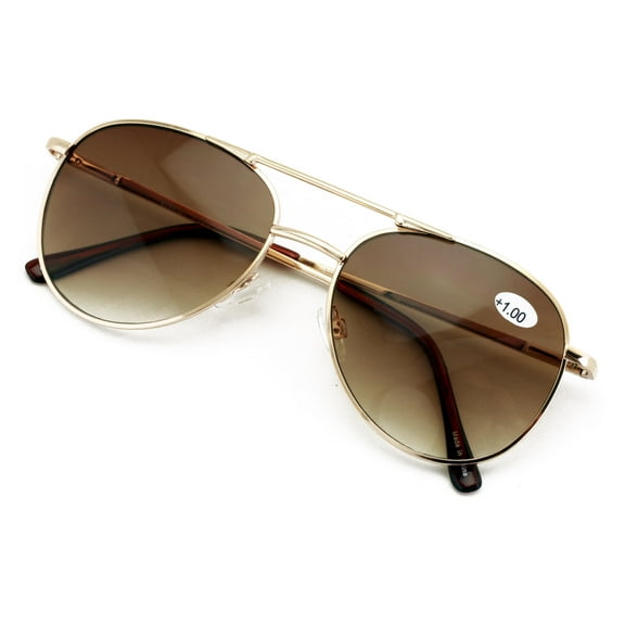 Classic Metal Tear Drop Reading Sunglasses - Outdoor Unisex Tinted Readers Gold Brown  3.00