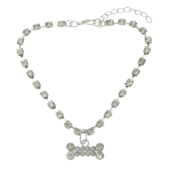 Shisuyan Pet Dog Necklace White Metal Rhinestone 1Pack 11.40X0.98X0.39in