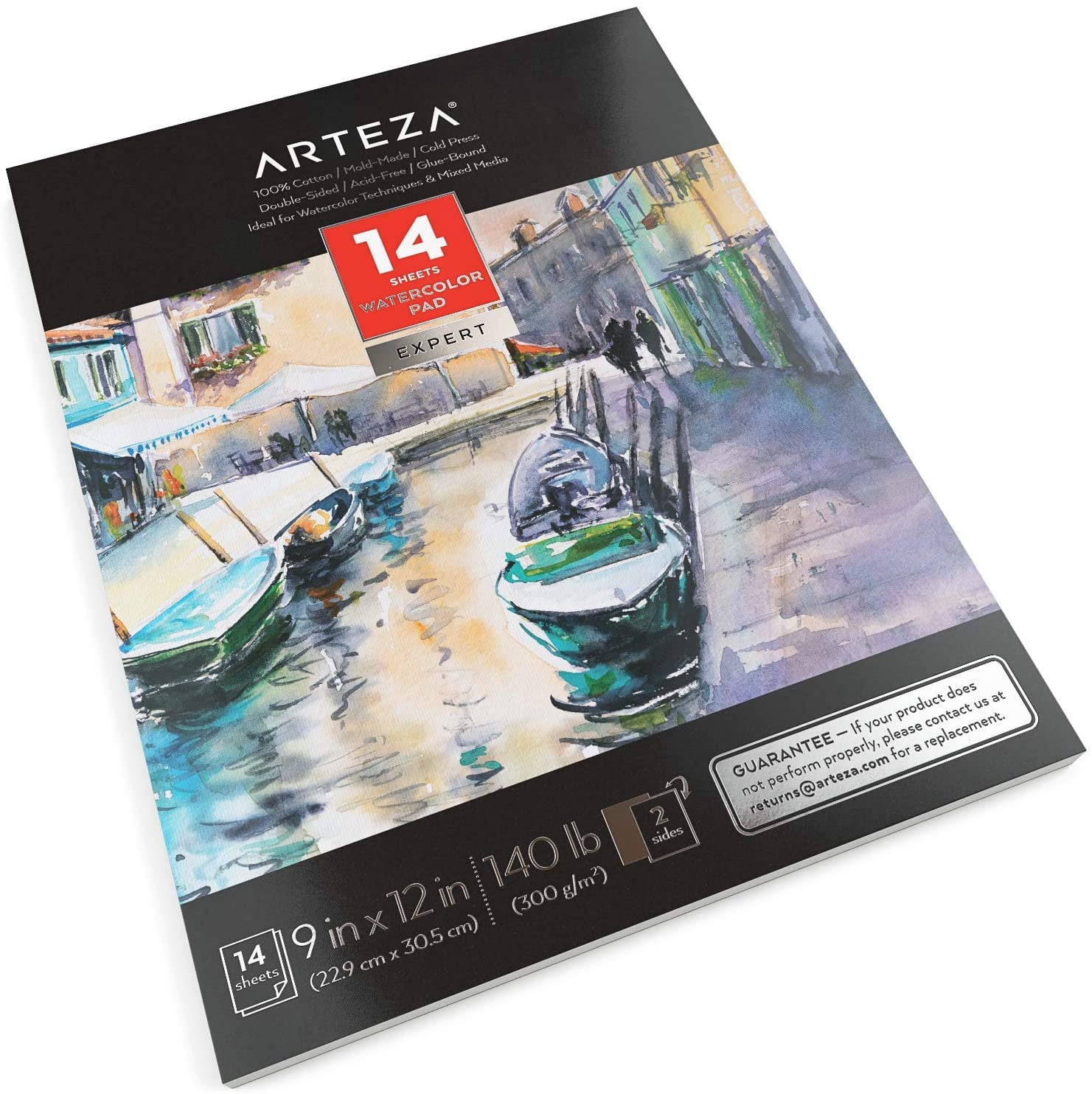 Arteza Watercolor Paper Pad, Cold-Pressed, 100% Cotton, 9"x12" - 14 Sheets