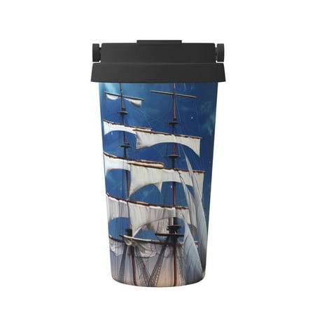

Uemuo Moonlit Night Sea Sailboat Print Carry Insulated Coffee Mug Travel Mug with Hidden Handle Insulated Coffee Flask Leak-proof Travel Mug Insulated Mug for Office
