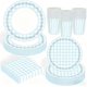 thumbnail image 1 of Set Vajilla Elegante para Fiestas con Diseño de Cuadros Azul Claro y Blanco - 20 Platos, 20 Platos, 20 Vasos de Papel, 20 Servilletas (Azul), 1 of 4