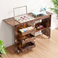 thumbnail image 3 of SPECSTAR Folding Sewing Craft Table, Rolling Sewing Machine Desk with Storage Shelves, Sewing Cabinet with Lift for Small Spaces, Rustic Brown, 3 of 7