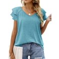 thumbnail image 1 of Luxtrada - Camisetas de verano para mujer, con volantes, manga corta, cuello en V, estilo informal, corte holgado (turquesa, 2XL), 1 of 6