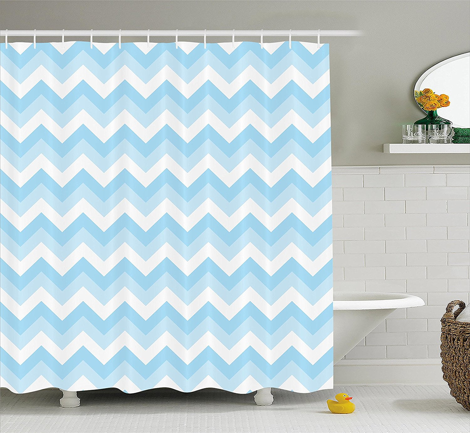 aqua chevron shower curtain