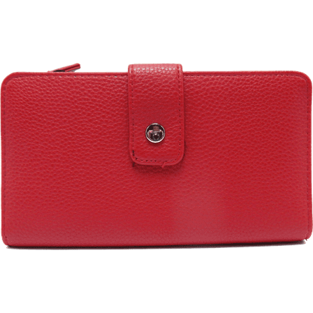 Women Bonded Genuine LEATHER Tab Clutch Fat Mundi WALLET RFID Ladies ID Card Slots Zippers t710l Red