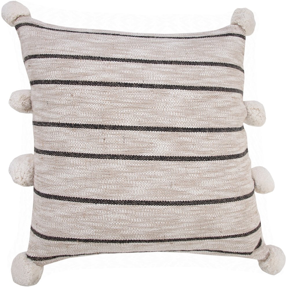 Ox Bay 20" x 20" Hand-Woven Tan/ Black Stripe Jute Cotton Blend Pillow Cover