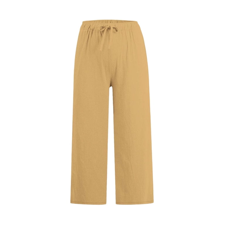 Dazajoo Cropped Linen Pants Women Casual Straight Leg Capris with