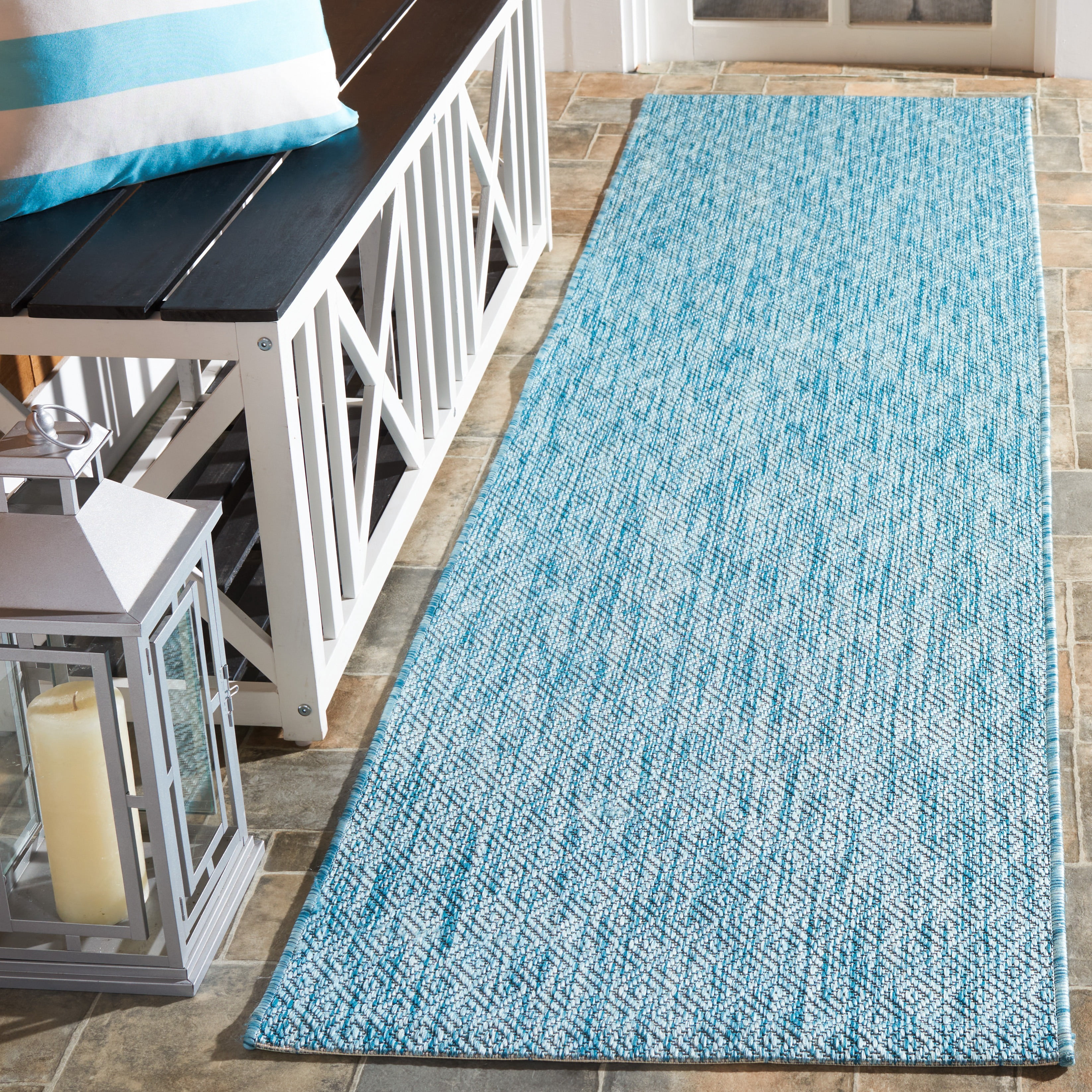 Safavieh Courtyard Mitre Geometric Indoor/Outdoor Runner Rug, Aqua, 2'3" x 16'