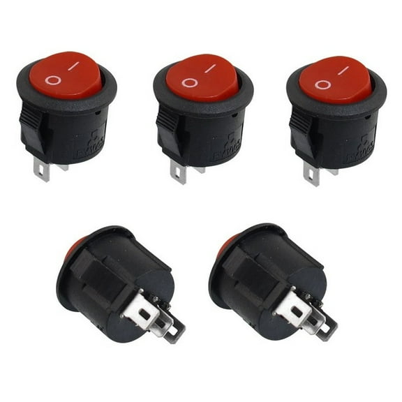 5x SPDT ON/OFF Red Round Rocker Switch 2-Pin 12V DC, AC 6A/125V 3A/250V Car/Boat