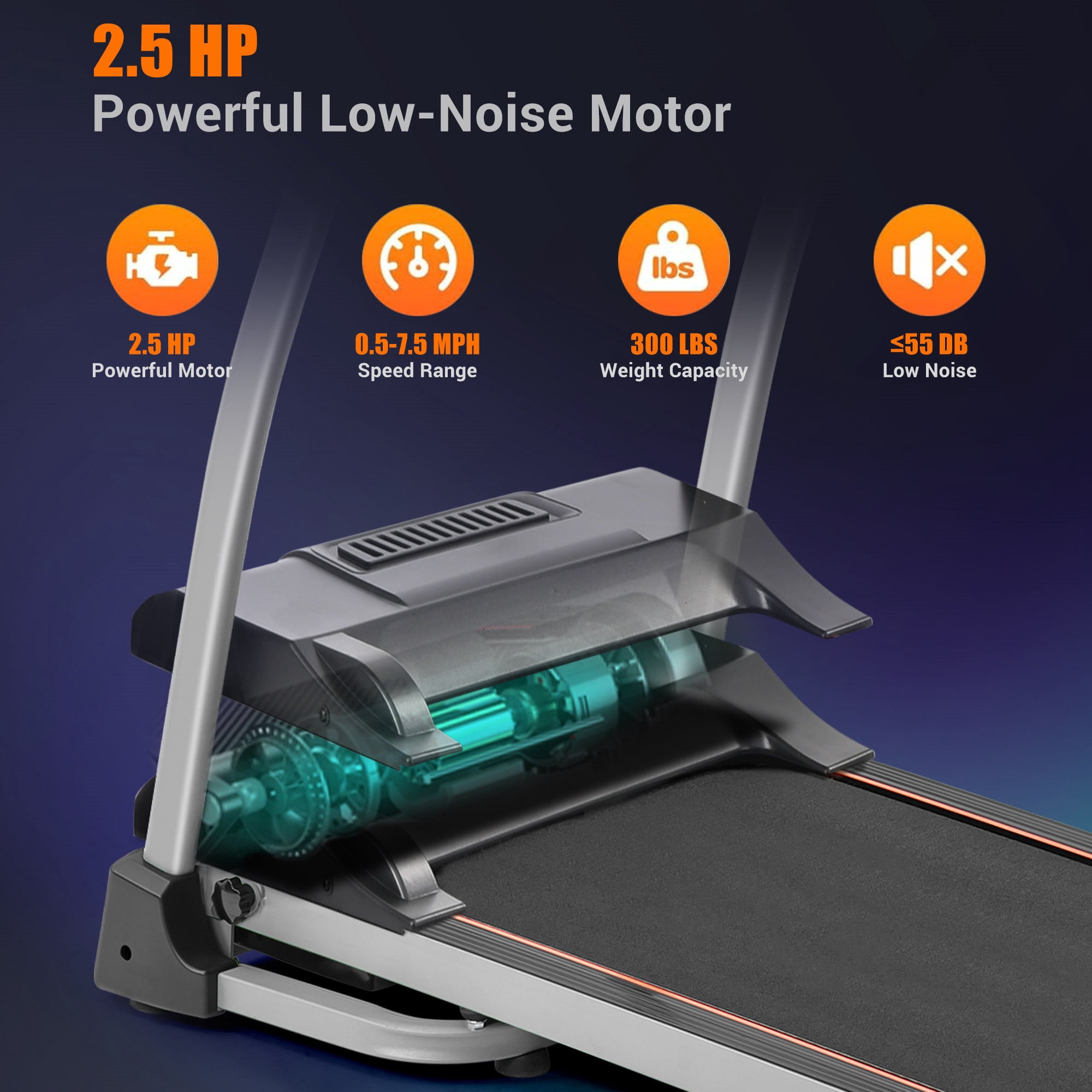 Aukfa Electric Treadmill with Incline, 300 lb Capacity Folding Treadmill, 7.5 mph Max Speed for Home Office