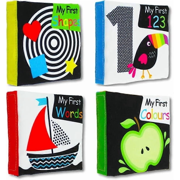 4 Infant Crinkle Books Black and White Book for Newborns High Contrast Baby Toy Cloth Books Touch and Feel Sensory Activity Book Squeak and Crinkle To