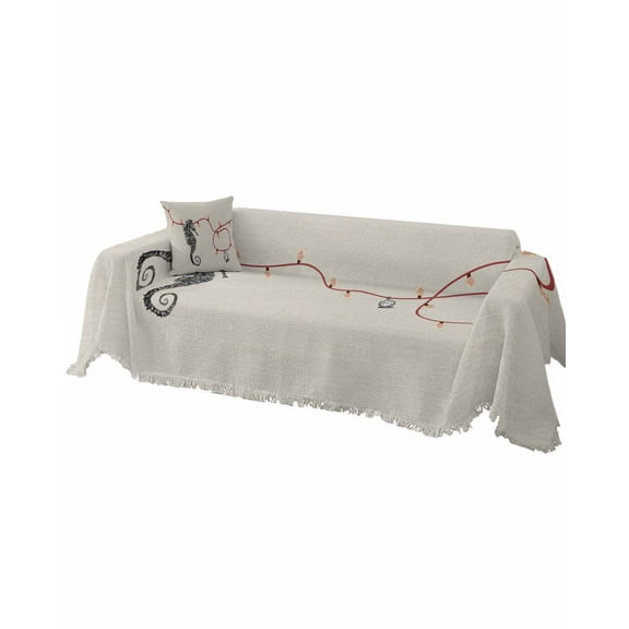 Coastal Seahorse Christmas Sofa Couch Covers for 3 Cushion Couch, Washable L Shape Sectional Sofa Covers for Loverseat/Pets/Kids, Xmas Red Nautical Beach Rustic Slipcover Blanket Futon Cover 71x134