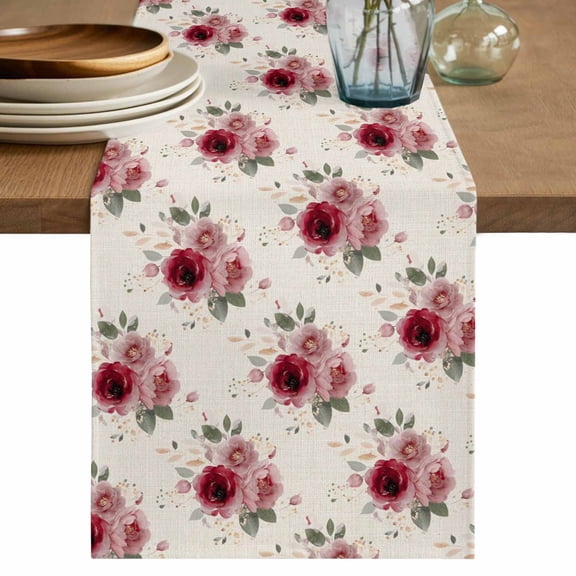 Table Runner 70 Inches Long for Kitchen Dining, Pink Spring Floral Dresser Scarf Farmhouse, Dining Table Decorations for Wedding/Parties, Farmhouse Flowers Modern Art 13 x 70 In