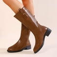 thumbnail image 2 of UngA Women Mid Calf Boots Chunky Low Heel Riding Booties Motorcycle Biker Round Toe Fashion Buckle Western Booties Trendy Stylish Boots Womens Brown,Size 7, 2 of 7