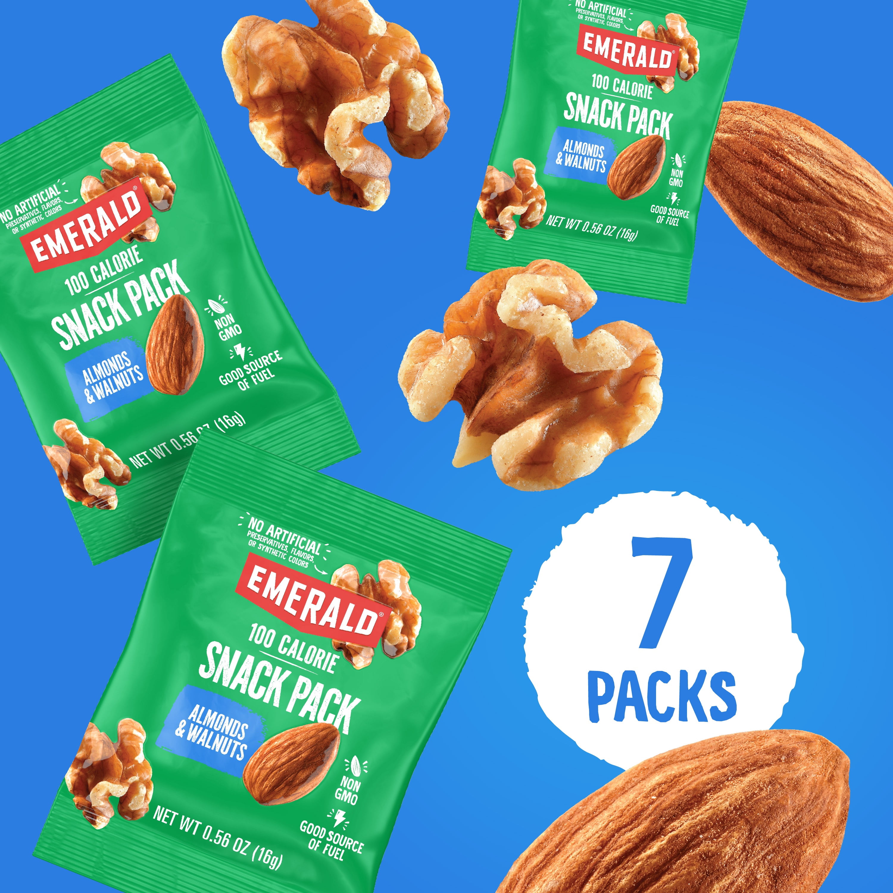 Emerald Nuts, Natural Walnuts & Almonds, 100 Calorie Packs, 7 Ct, 3.92 oz (Pack of 2)