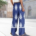 thumbnail image 7 of Women's Geometric Print Palazzo Pants - High Waist Wide Leg Bohemian Summer Casual Trousers with Elastic Waist ,Dark Blue,M, 7 of 7