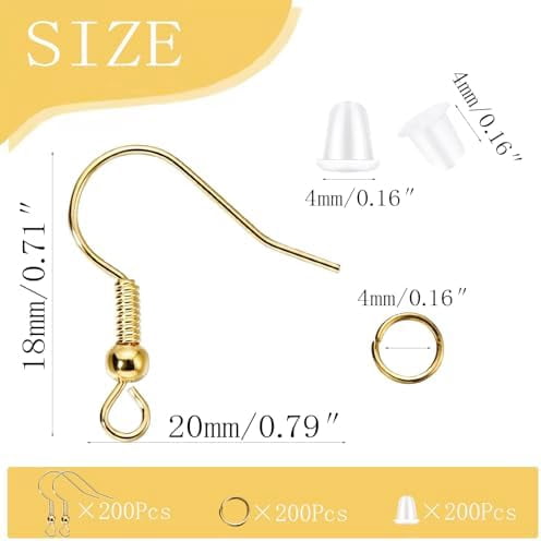 Hypoallergenic Earring Hooks, Ear Wires Fish Hooks, 600 Pcs Gold Earing Making Supplies Kit with Earring Backs and Jump Rings for DIY Jewelry Making (Gold)