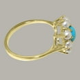 thumbnail image 4 of LBG British Made 10k Yellow Gold Natural Turquoise & Cultured Pearl Womens Statement Ring - 33 size options - Size 10, 4 of 6