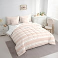 thumbnail image 3 of Manfei Light Pink White Bedding Comforter Set 7 Pieces, Geometric Stripe Queen Bedding Sets, Modern Minimalsit Queen Sheet Sets, Microfiber Bedroom Decor, 3 of 8