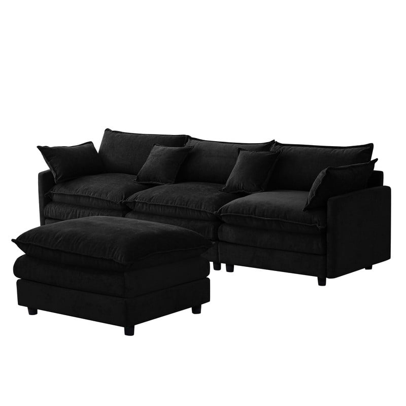 105" Modular Sectional Couch, 3-Seater Soft Chenille L-Shaped Sofa with Ottoman, Upholstery Sofa Couch with Pocket Coil & High-Density Foam for Living Room