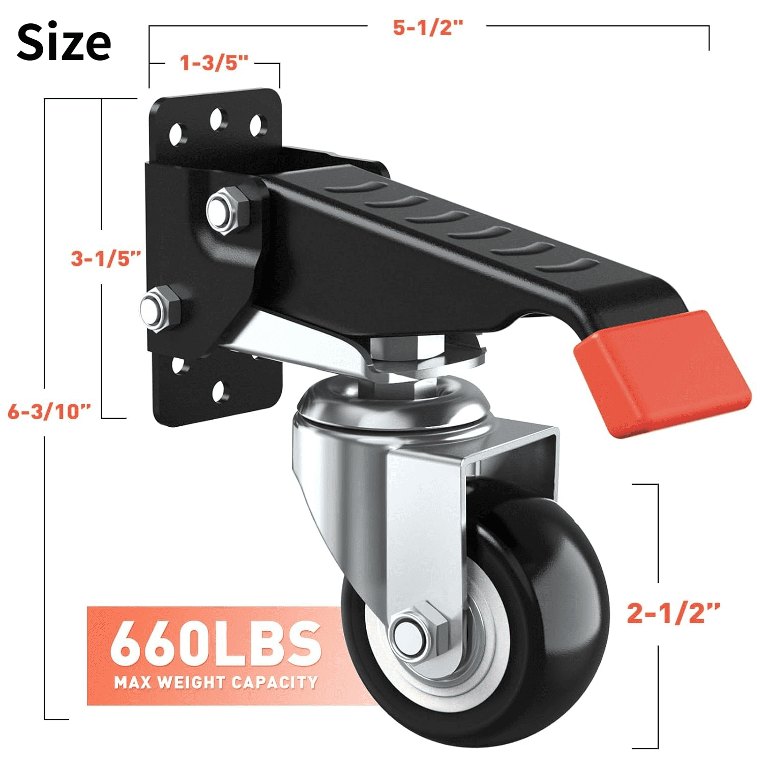 LLMRR Workbench Casters Kit, Retractable Casters Heavy Duty Bench Caster Wheels, 4 PCS Heavy Duty Casters with Brake, Quick Release Stepdown Caster for Workbenches, Load 660LBS, Red