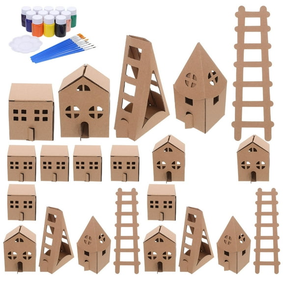LOLIPPYY 1Set Creative Cardboard Playhouse Kit for DIY Coloring and Construction with Khaki Paper