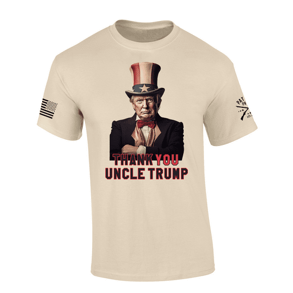 Patriot Pride Thank You Uncle Trump American Flag Sleeve T-shirt-Beige-large