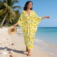 thumbnail image 3 of Xoenoiee Lemon Leaves Print Kaftan Dresses for Women Plus Size V Neck Caftans Long Batwing Sleeve Beach Cover Up High-Slit Summer Mumu Dresses, 3 of 7