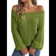 thumbnail image 2 of Tops de Crochet para Mujer, Suéteres con Hombros Descubiertos, Ropa de Playa de Punto Calado de Larga de Verano Verde S, 2 of 10