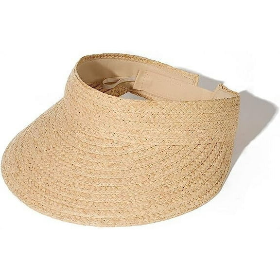 Sun Visor Hats for Women Wide Brim Straw Visors Womens Foldable Beach Visors Summer Roll Up Ponytail Beach Hat