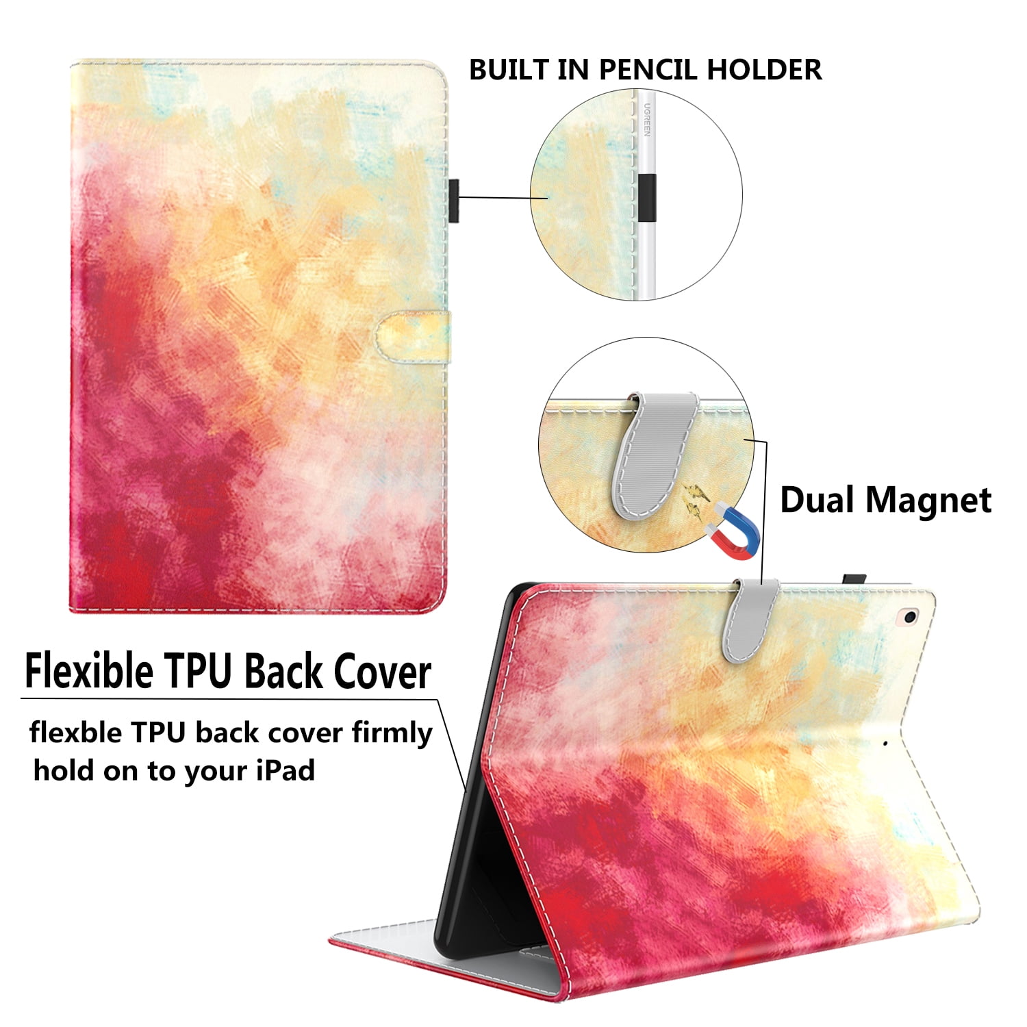 Dteck Folio Case for Apple iPad (10th generation) 10.9-Inch 2022, Auto Wake Sleep Smart Cover Slim Gradient Flip Stand Case with Card Slots Pencil Holder for iPad 10th Gen,Red