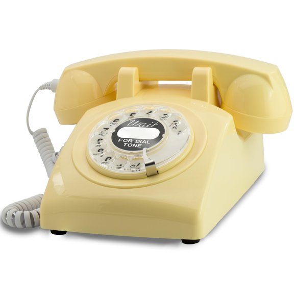 Opis 60s Cable: Vintage Rotary Phone - Retro Landline Telephone in Cream