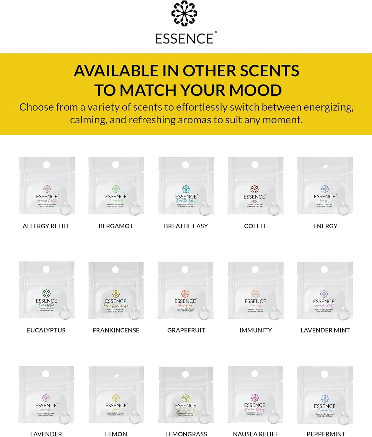 Essence Aromatherapy Nasal Diffuser Ring – Lemon – 3pk – Personal Wearable Essential Oil Inhaler