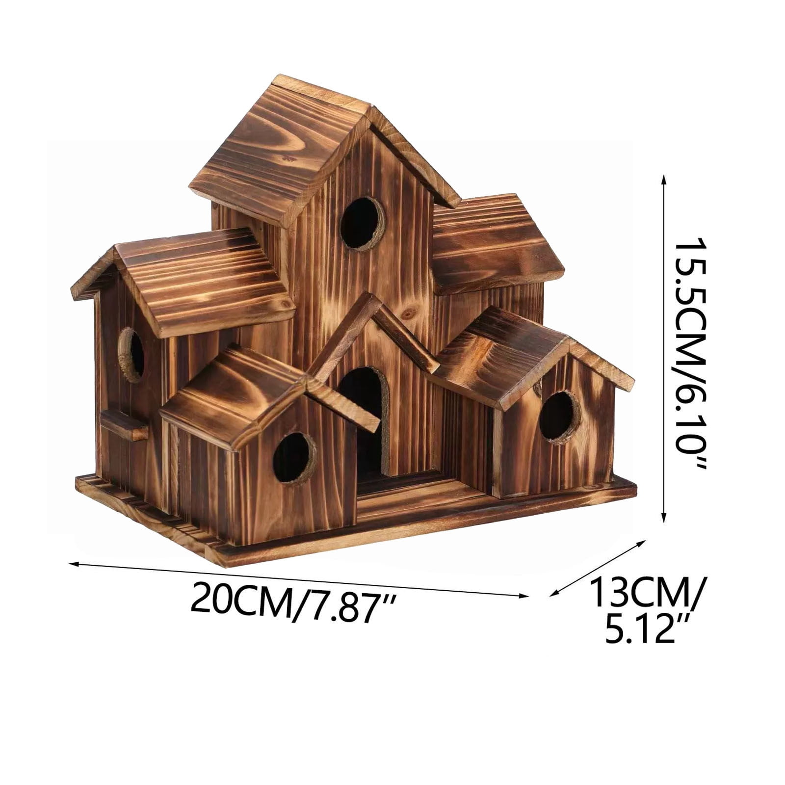 Bird Houses for Outside with Bird Feeder, Outdoor 3 Hole Bird House Room for 3 Bird Families Bluebird Finch Cardinals Hanging Birdhouse for Garden, Brown