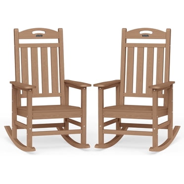 SUUNYN Set of 2 Outdoor Rocking Chairs, HDPE All-Weather Patio Rockers with High Back, 380lbs Heavy Duty, Brown
