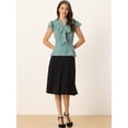 thumbnail image 3 of Camisa con lunares para mujer, blusa con cuello de lazo y manga con volantes Verde Claro M, 3 of 5