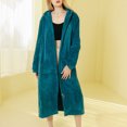 thumbnail image 2 of Defitshape Women's Long Sleeve Fuzzy Robe Long Hooded Cute Warm Soft Fleece Knee Length House Sleeping Bathrobe Green Small, 2 of 4