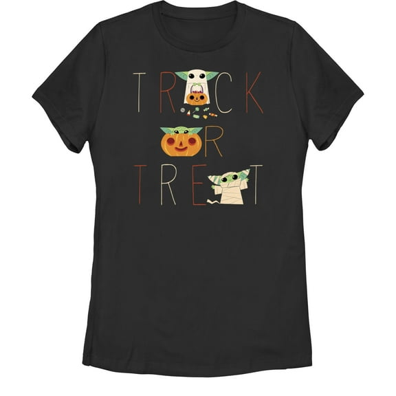 Women's Star Wars: The Mandalorian Halloween Grogu Trick or Treat Graphic Tee Black Small