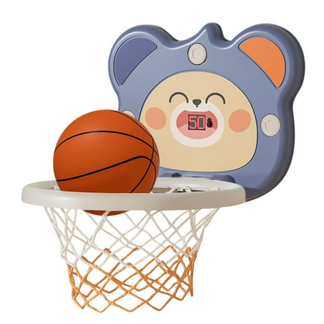 Ensemble de Mini Panier de Basketball Intérieur Bleu avec Tableau d'Affichage Électronique, Hauteur Ajustable, Support à Ventouse pour Tout-Petits et Enfants, Jouet d'Activité Sportive, Comprend une Pompe à Balle, Taille 11.8X9.1X9.3 Inches