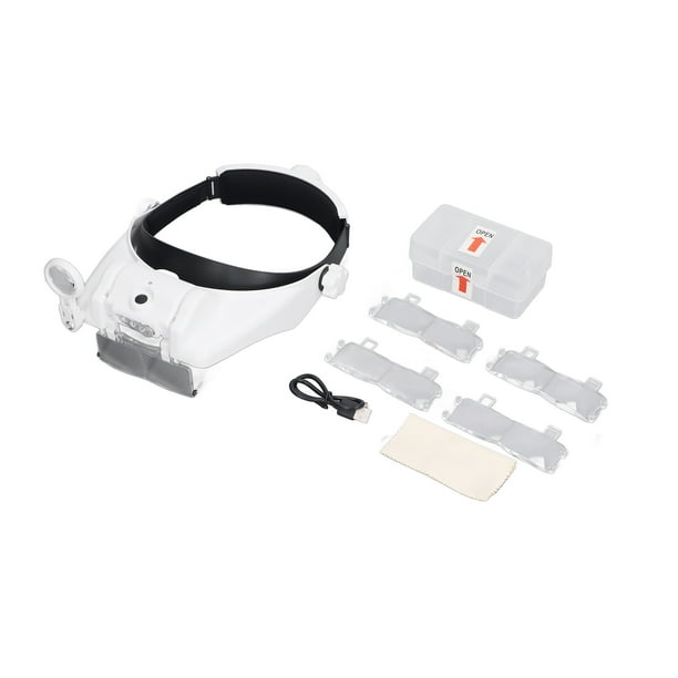 Lupa de cabeza recargable con LED y 4 lentes para reparación de lectura